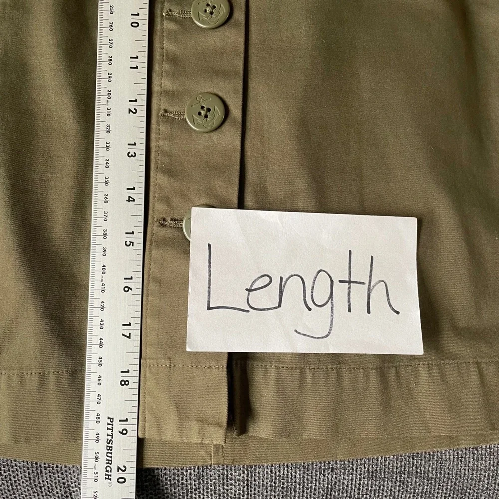 Talbots Petites Button Front Khaki Skirt Olive Green Anchor Buttons Sz 2P Cotton